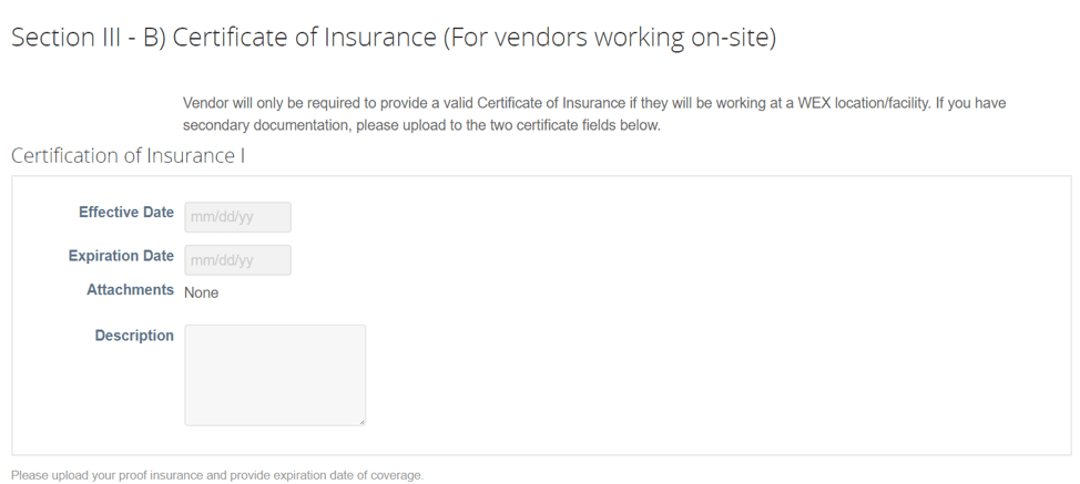 certificate of insurance - vendor update form