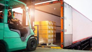 long haul truck being loaded with freight