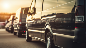 commercial vehicles in a parking lot