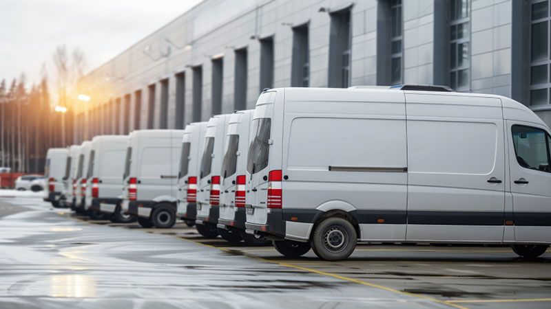 commercial vehicles at docking station