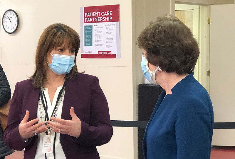 WEXer Jodi-ann Johnson with Senator Susan Collins at the Scarborough Downs COVID Clinic