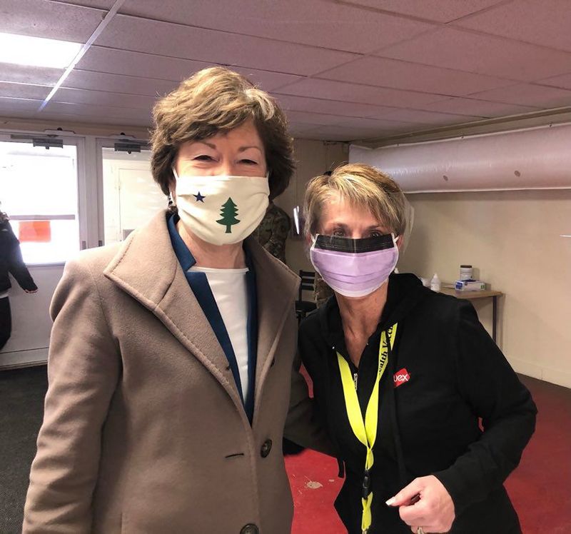 WEXer Cheri Doherty with Maine Senator Susan Collins at the Scarborough Downs Clinic