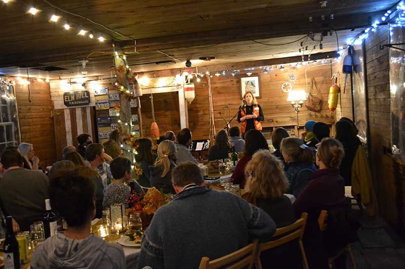 Blaesing speaking at a winter BarnSwallow event