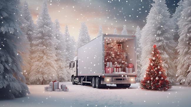 trucking vehicle with holiday theme