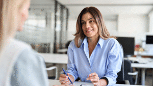 Financial manager helping her client