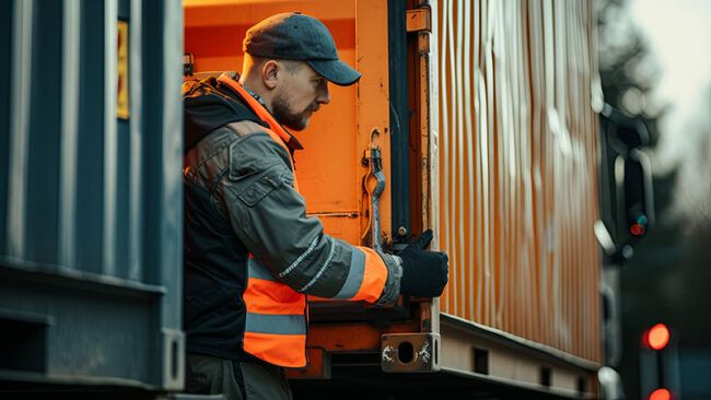 trucker closing up his vehicle while on the road