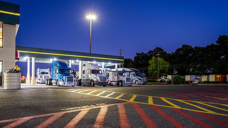 trucks at a truck stop