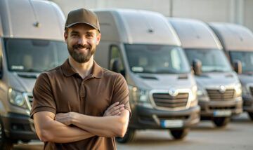 commercial vehicle driver in front of vans