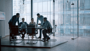 Business team gathered around a table